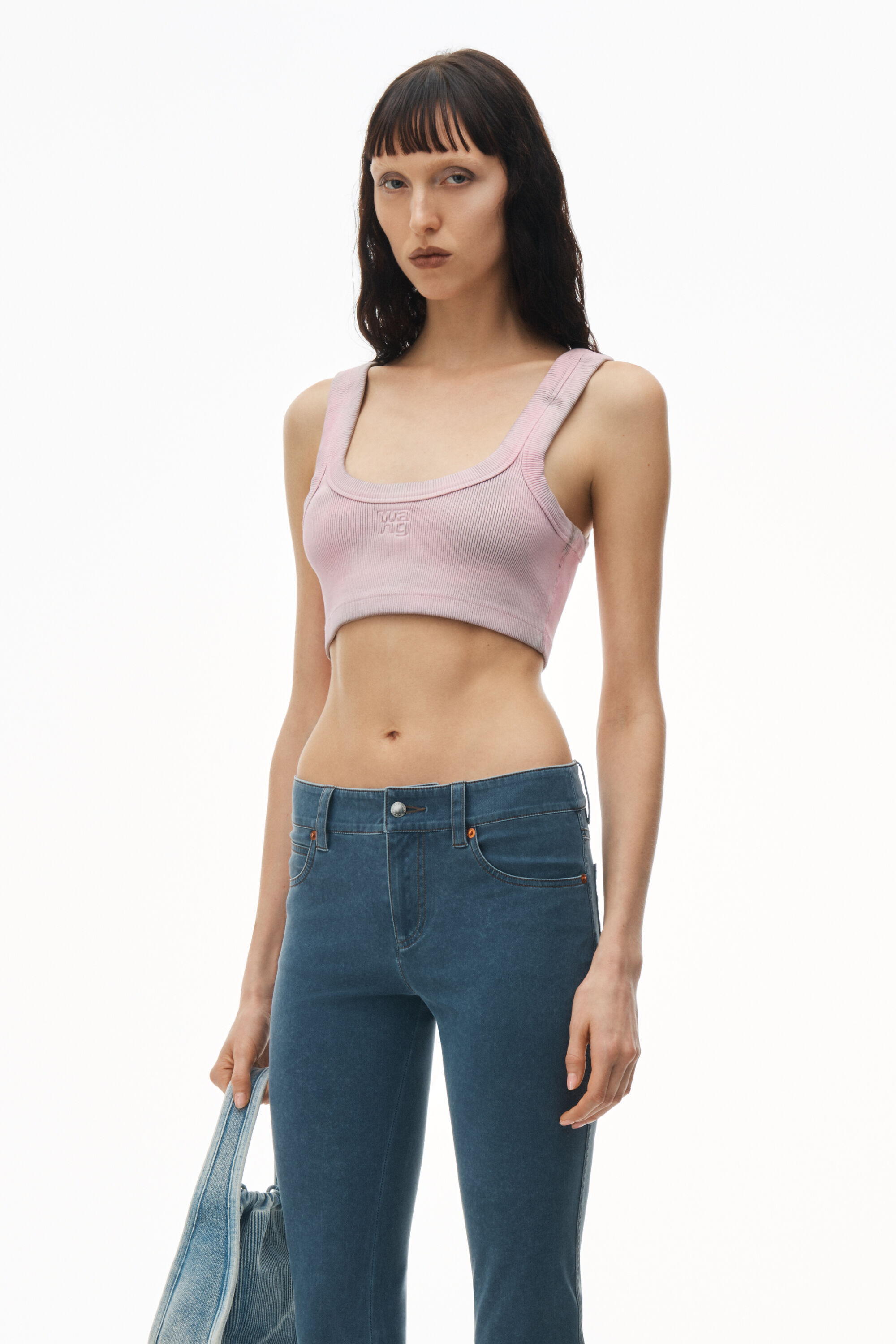 Logo Tank Bra in WASHED PINK LACE | alexanderwang®