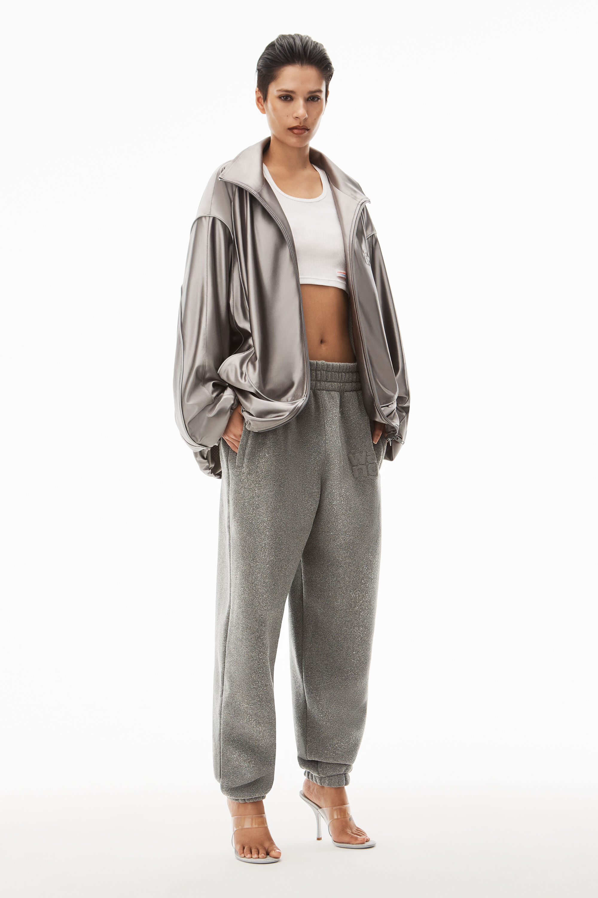 alexanderwang PUFF LOGO SWEATPANT IN GLITTER TERRY SIDEWALK 