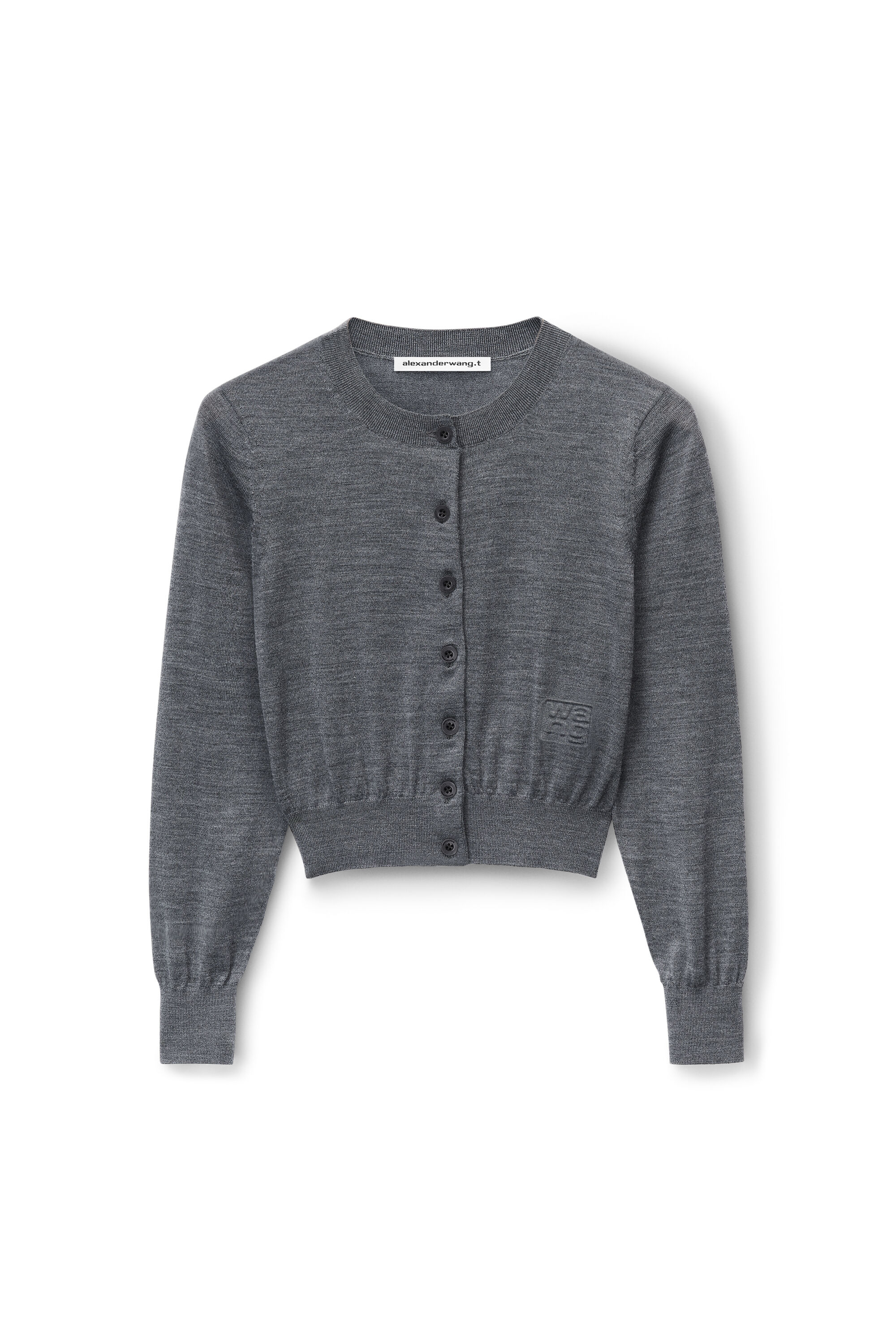 logo cropped cardi in superfine merino in CHARCOAL MELANGE 