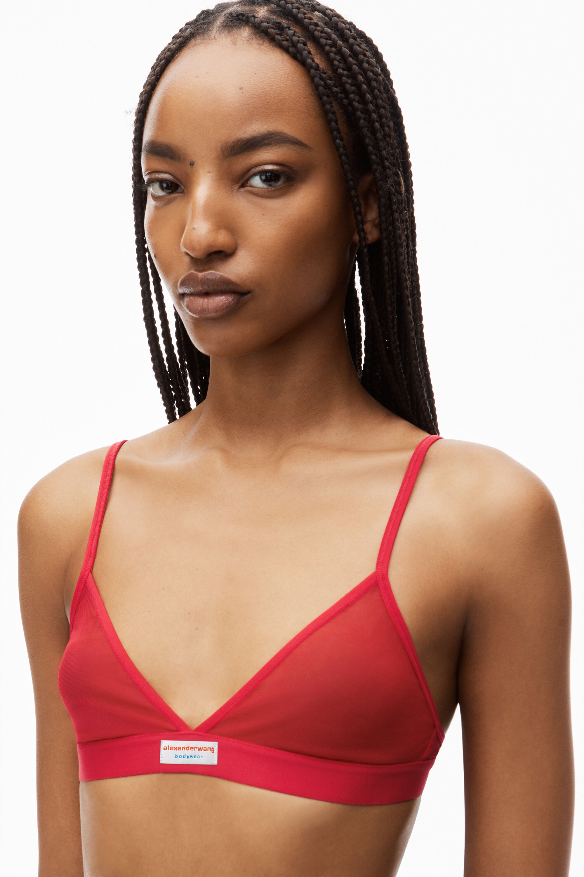 alexanderwang Triangle Bra in Fine Mesh BARBERRY - alexanderwang® US