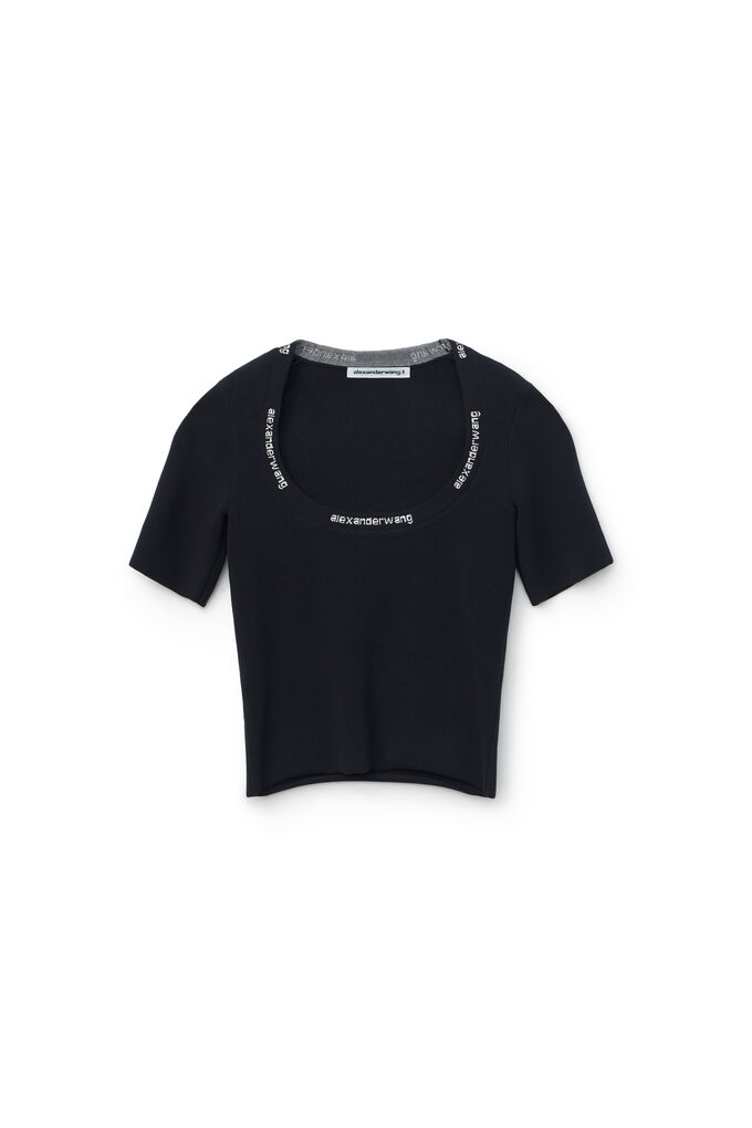 Alexander Wang Size 0 Black Jacquard Logo Draped Silk Pajama Shirt
