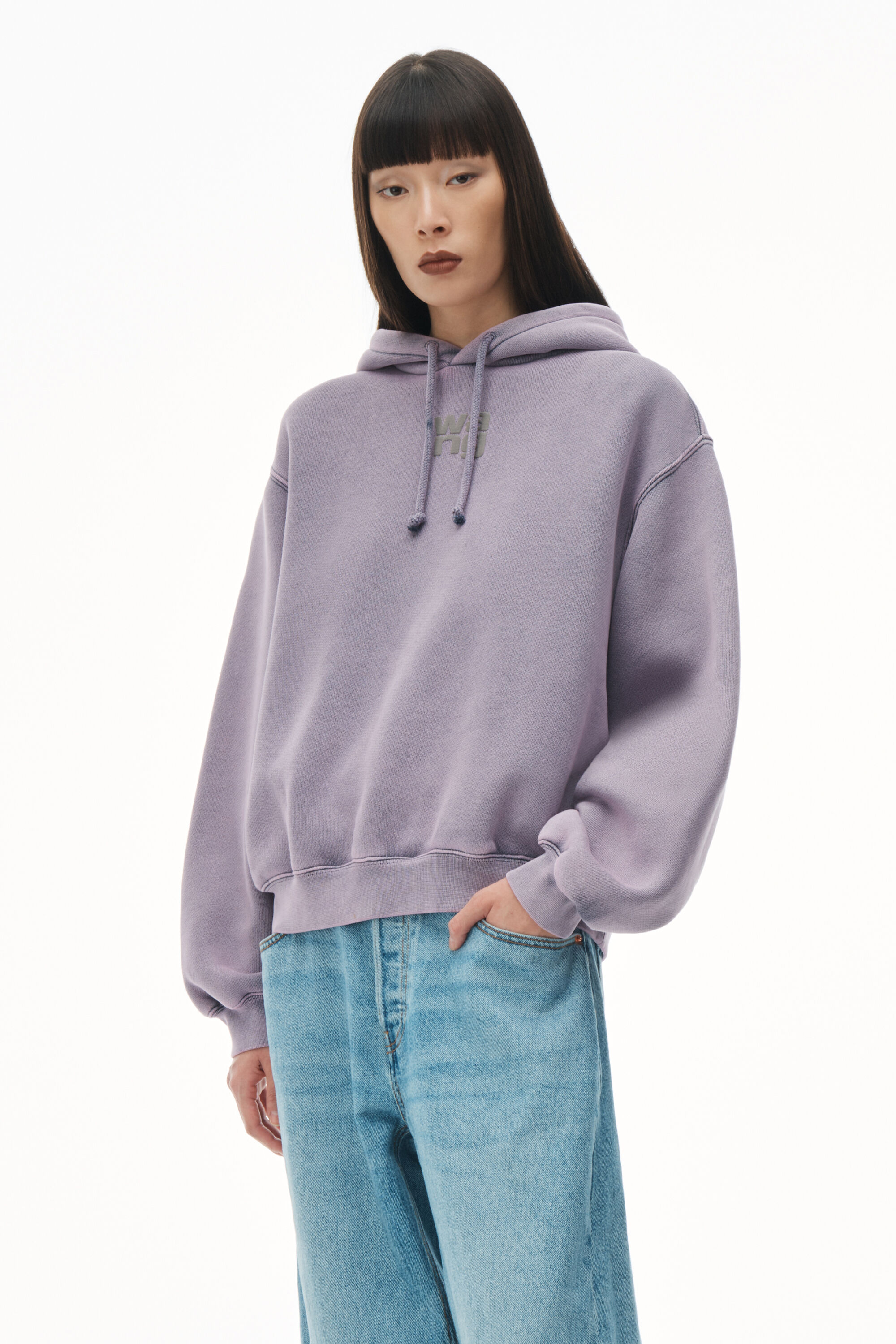 puff logo hoodie in structured terry in ACID PINK LAVENDER 