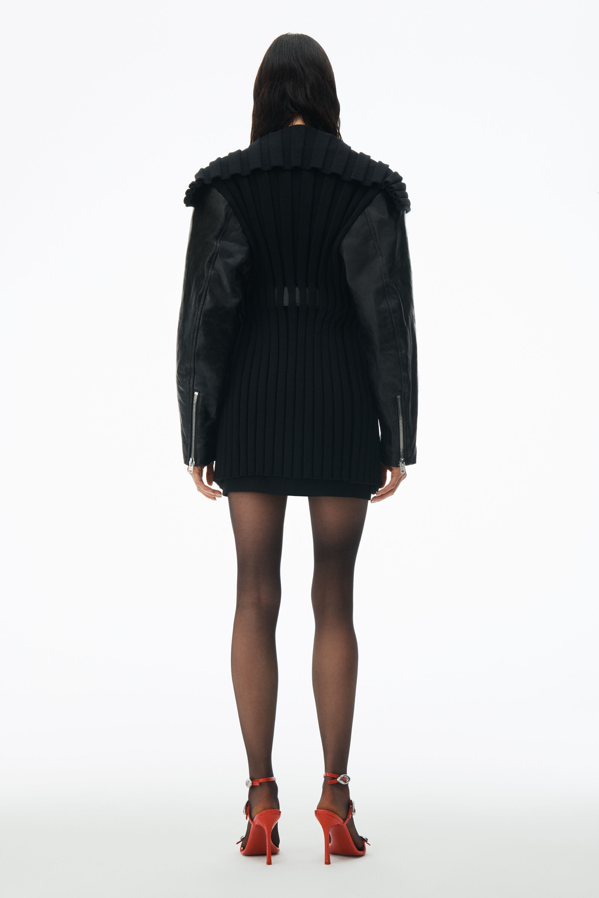alexanderwang belted knit coat with moto sleeve and embossed 