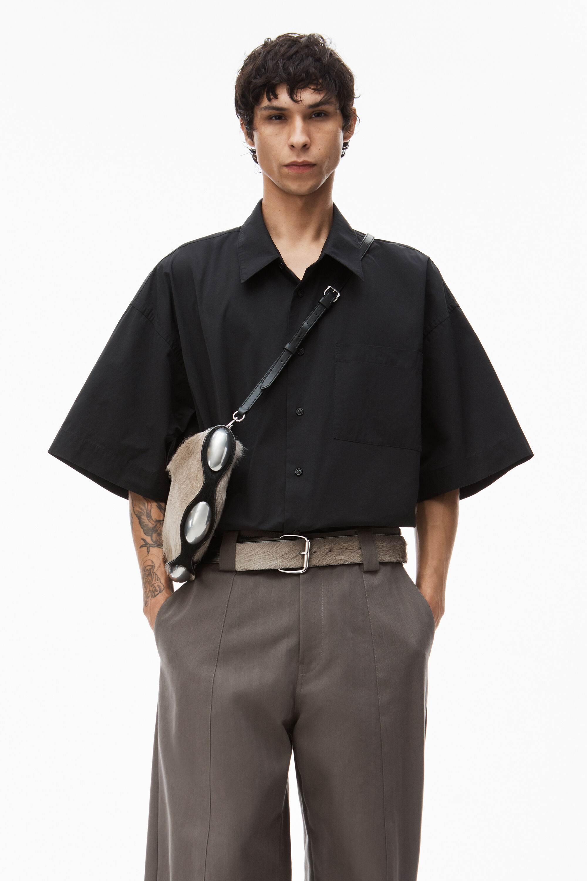 alexanderwang short sleeve shirt in technical cotton BLACK 