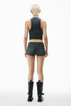 Alexander Wang black crackle indigo clear crystal hotfix moto micro short in cotton denim