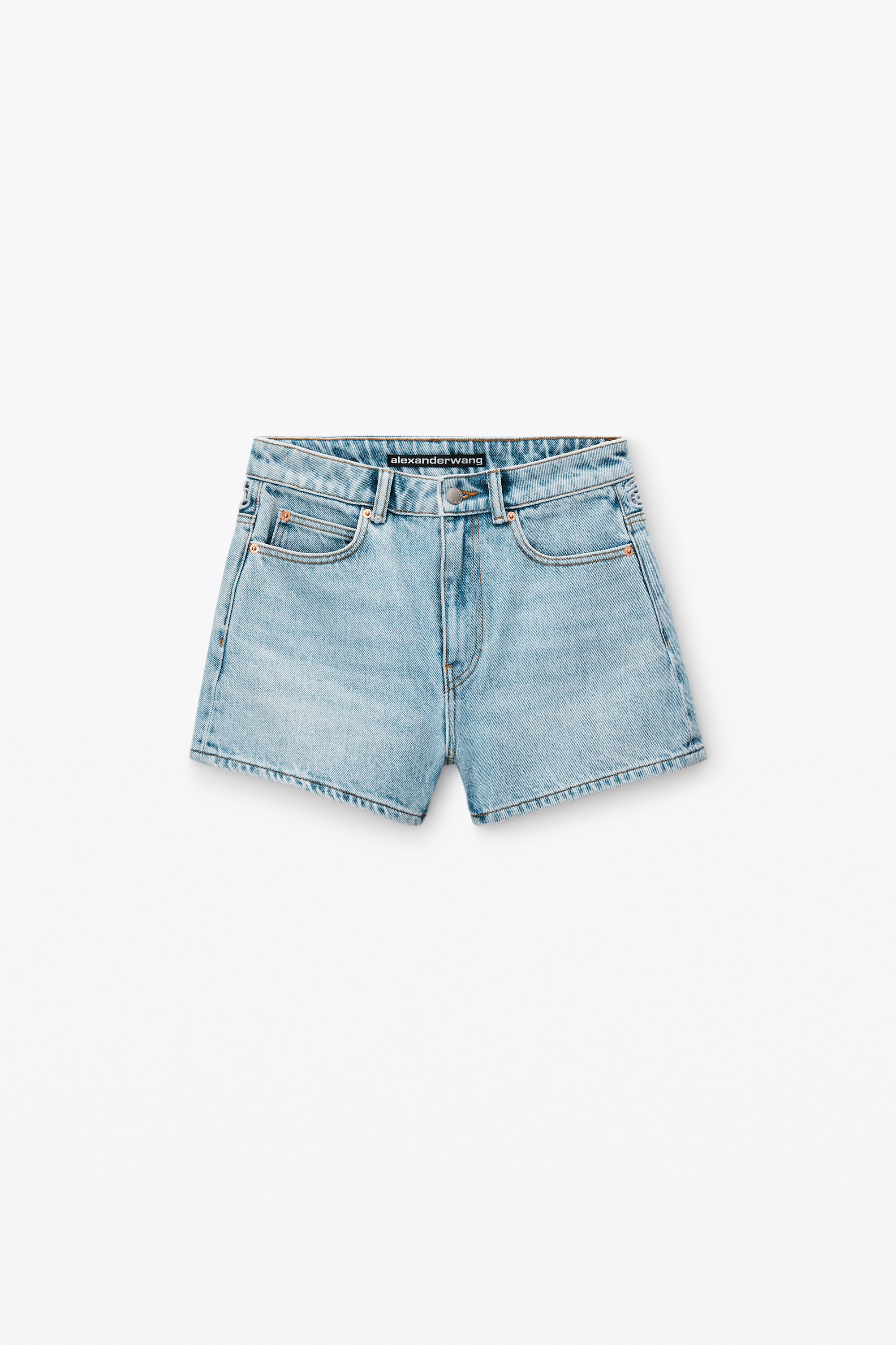 crochet cut out High Rise Shorty in Recycled Denim in BLEACH 