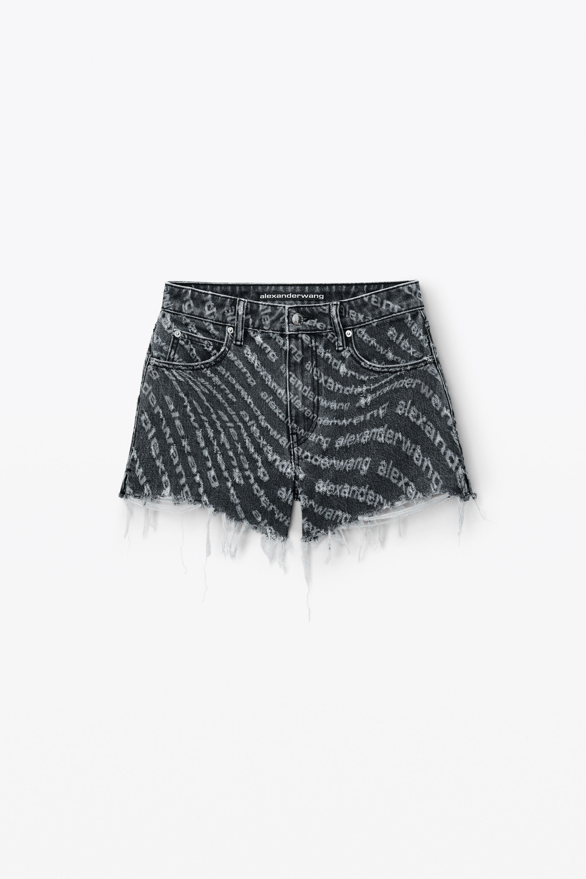 Bite High Waist Denim Shorts with Logo Wave in WASHED GREY 