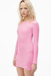 Alexander Wang begonia pink long sleeve loungewear dress in ribbed cotton jersey