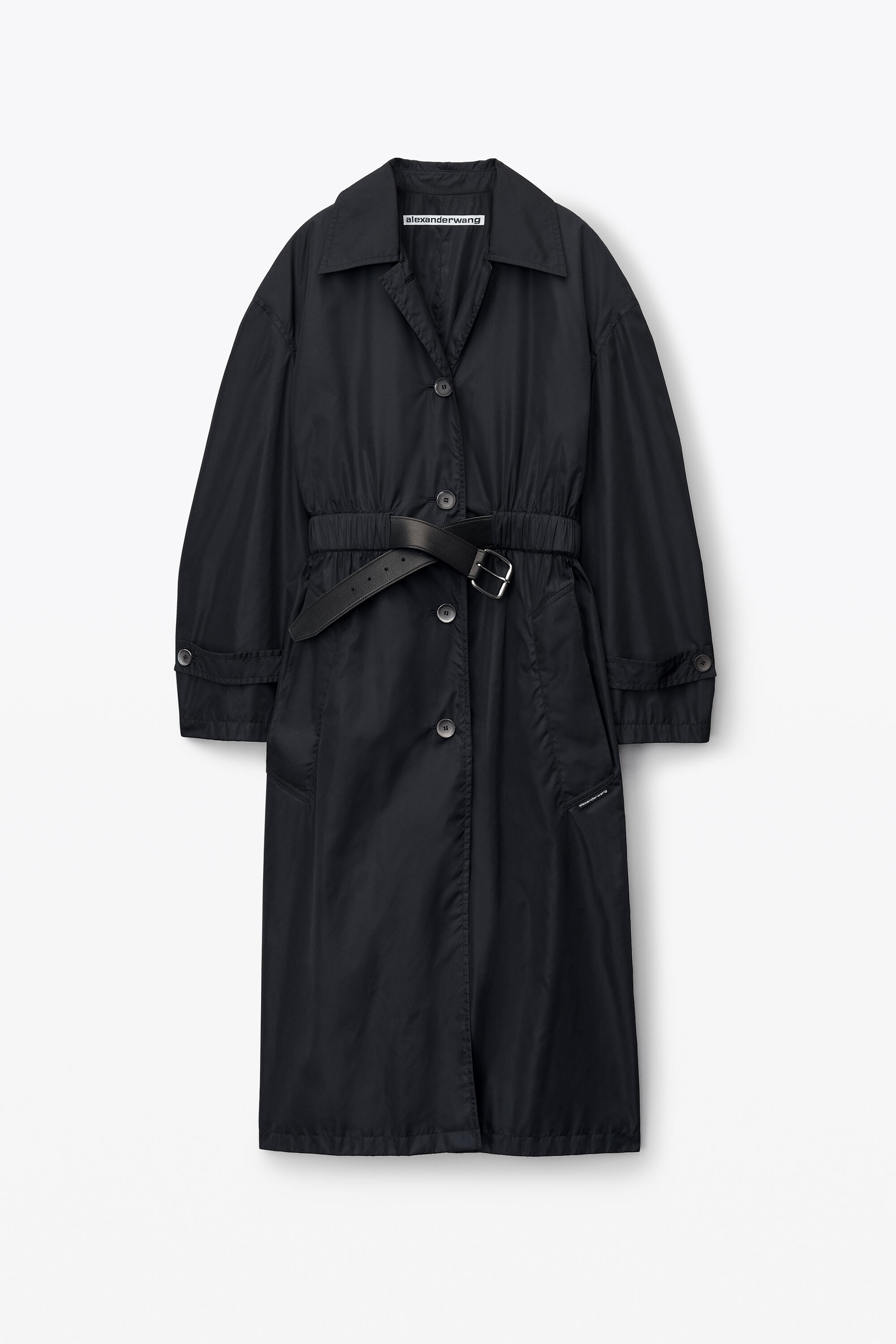 belted nyon car coat in BLACK | alexanderwang®