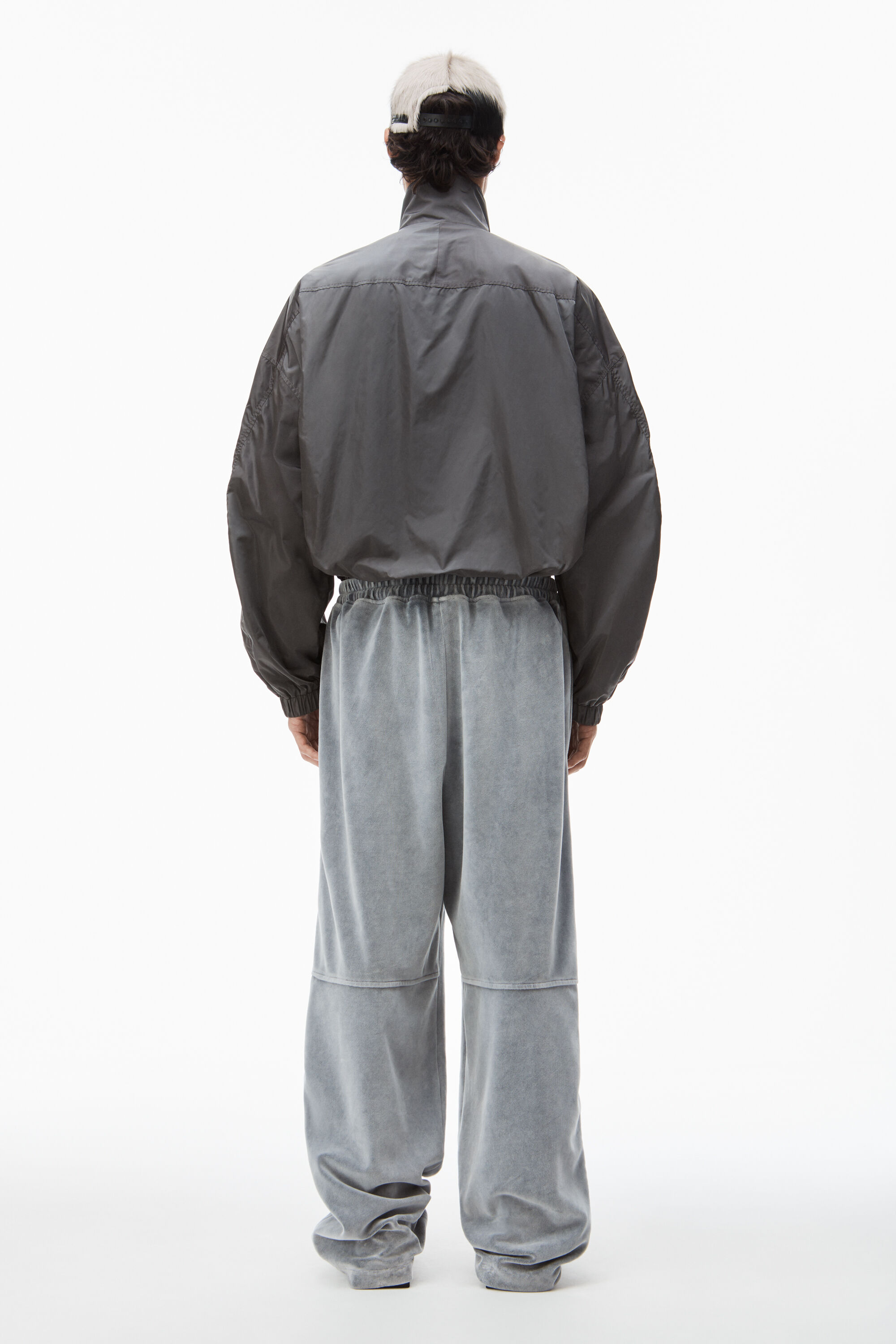 logo track pant in velour in WASHED CHARCOAL | alexanderwang®
