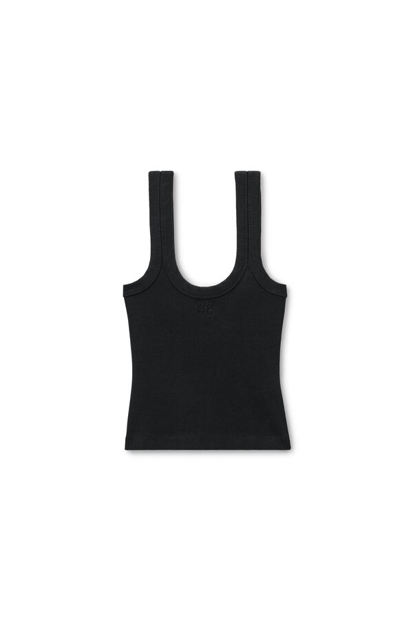 alexanderwang fringe tank top in compact nylon BLACK - alexanderwang® GB