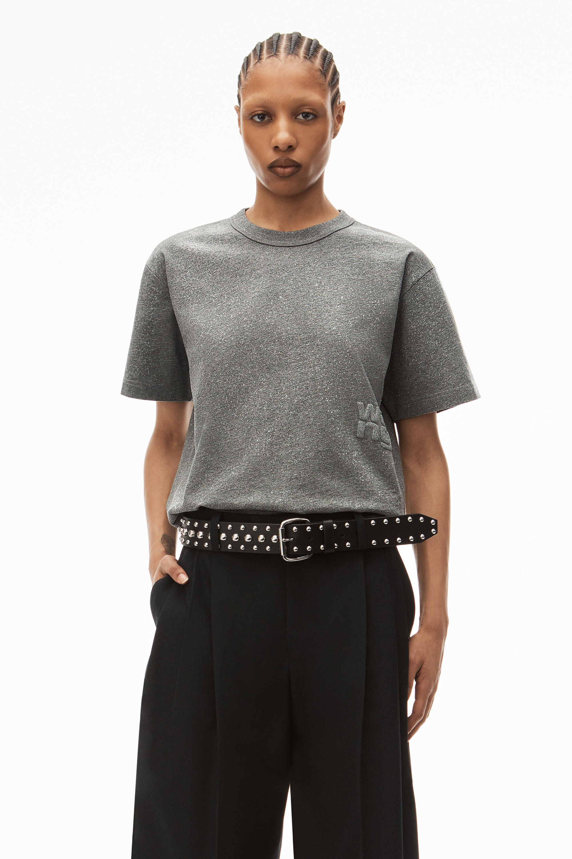 alexanderwang PUFF LOGO TEE IN GLITTER JERSEY SIDEWALK