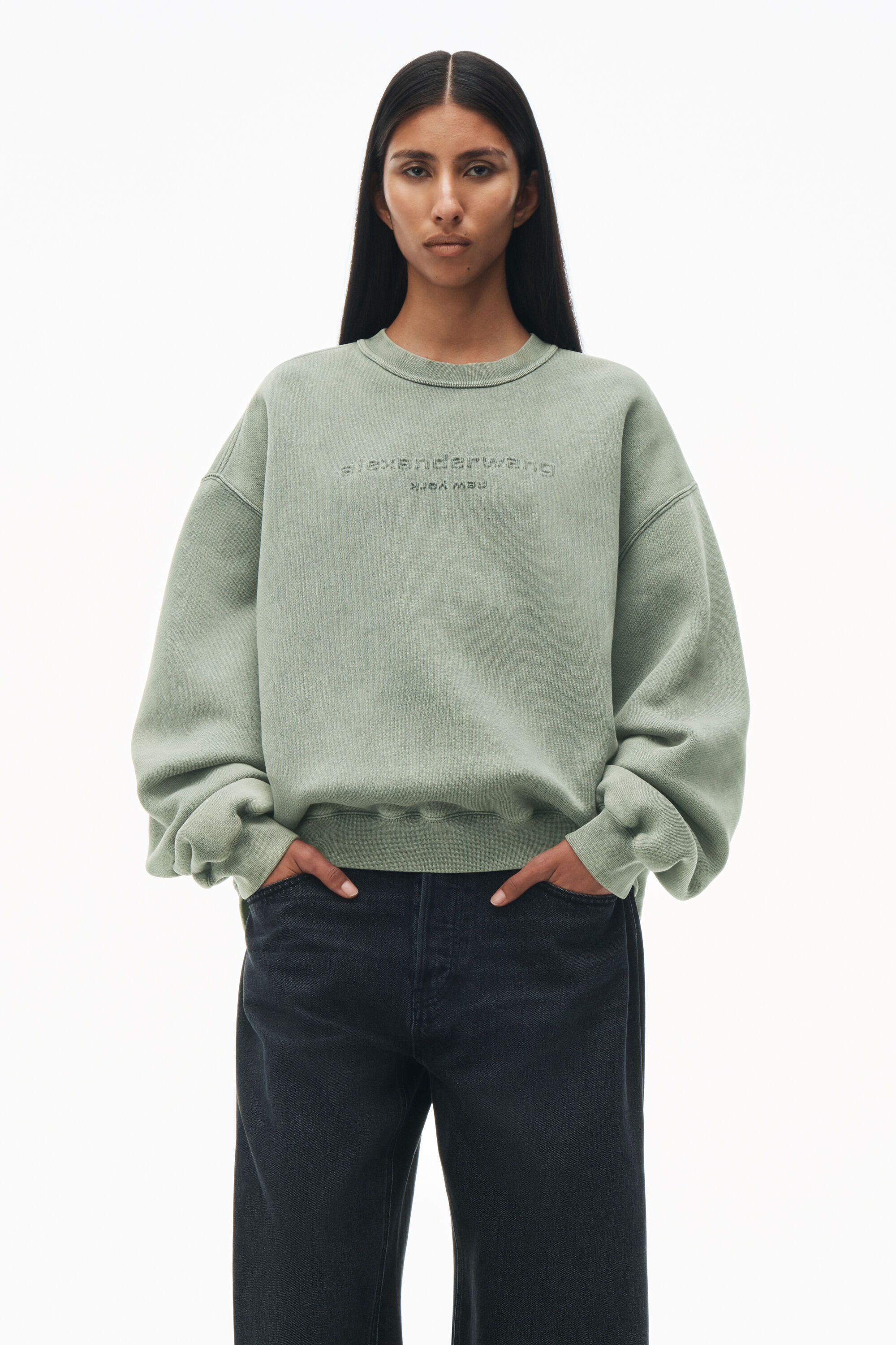 alexanderwang Acid Wash Sweatshirt in Structured Terry ACID 