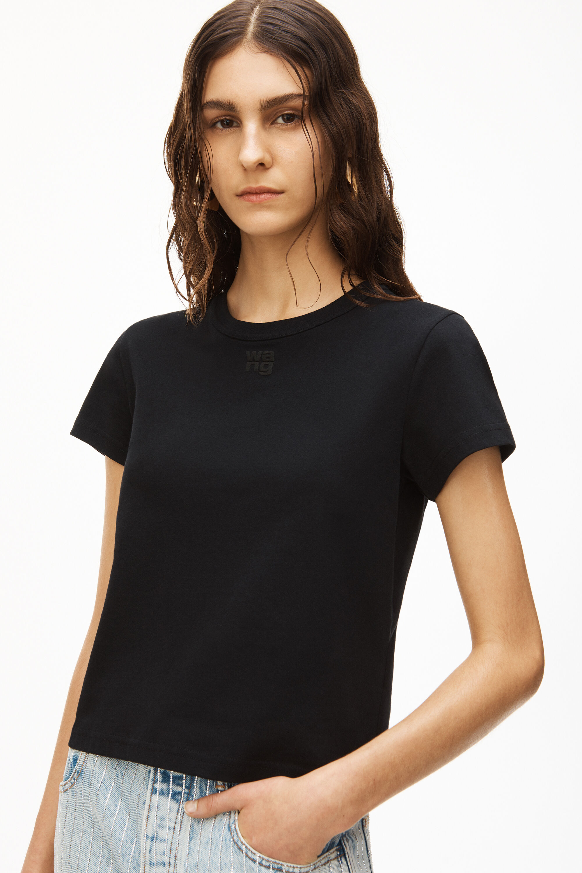 alexanderwang PUFF LOGO SHRUNKEN TEE IN COTTON JERSEY BLACK