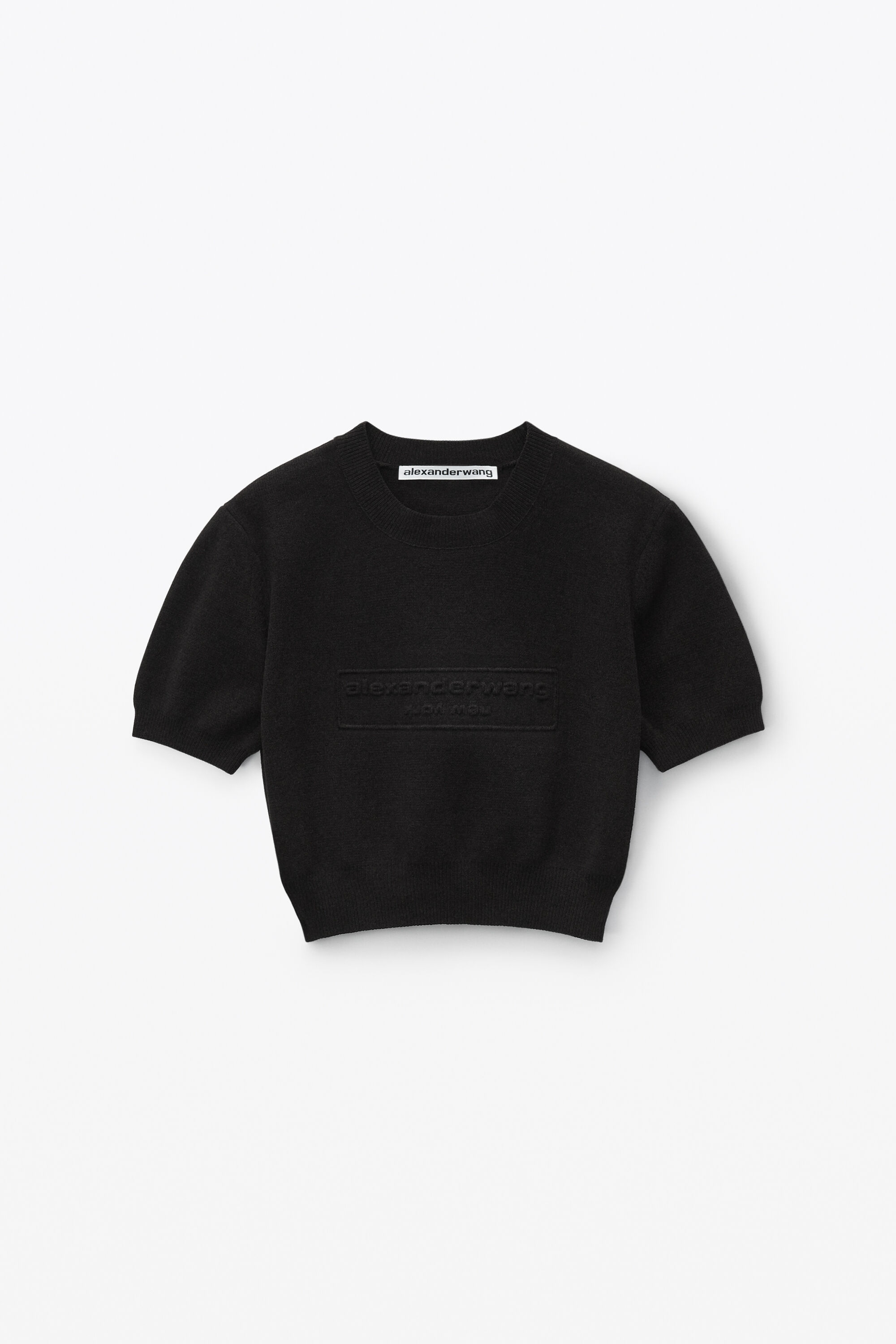 Logo Embossed Short Sleeve Ribbed Pullover in Soft Chenille in 