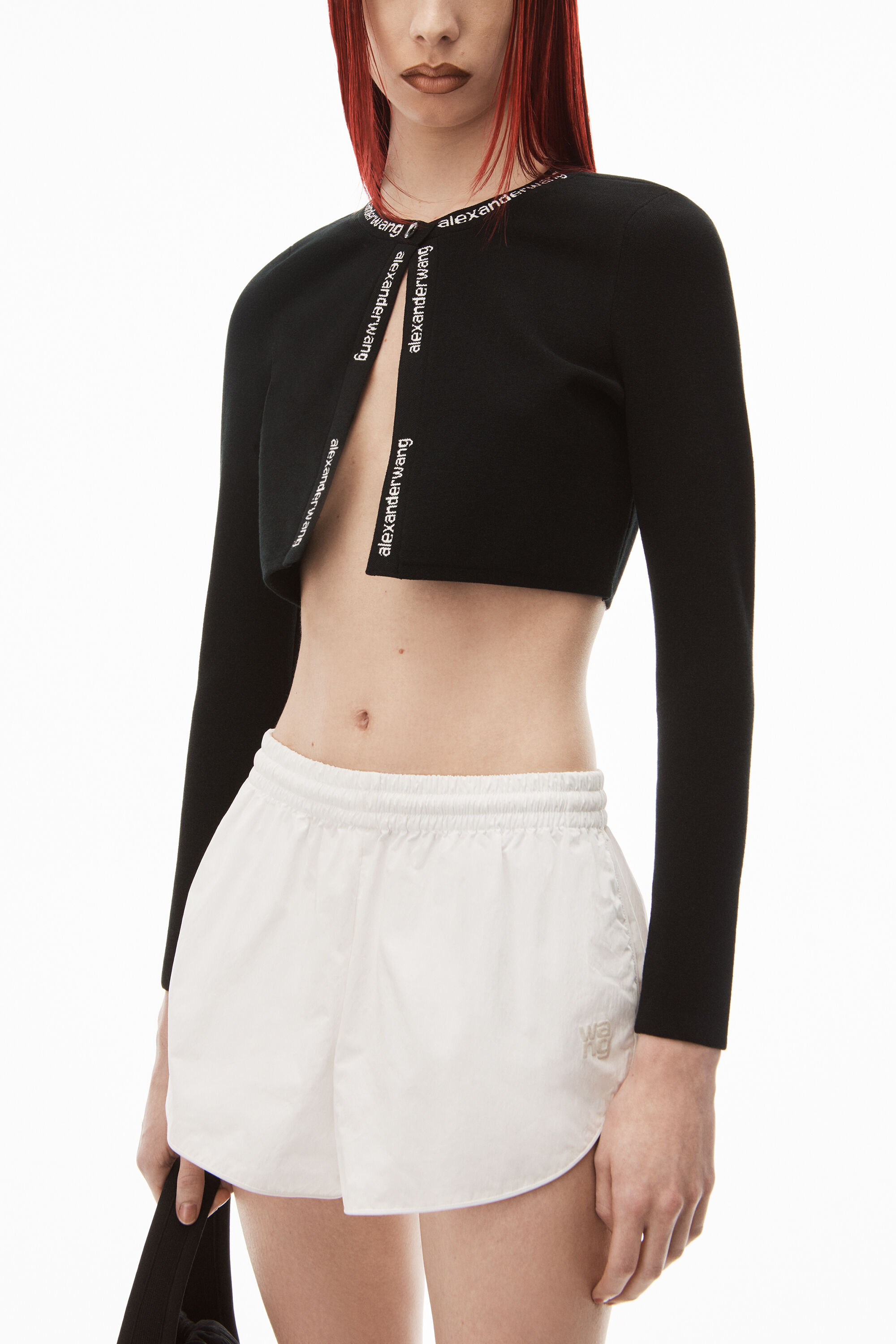 alexanderwang JACQUARD LONG SLEEVE LOGO CARDIGAN IN 