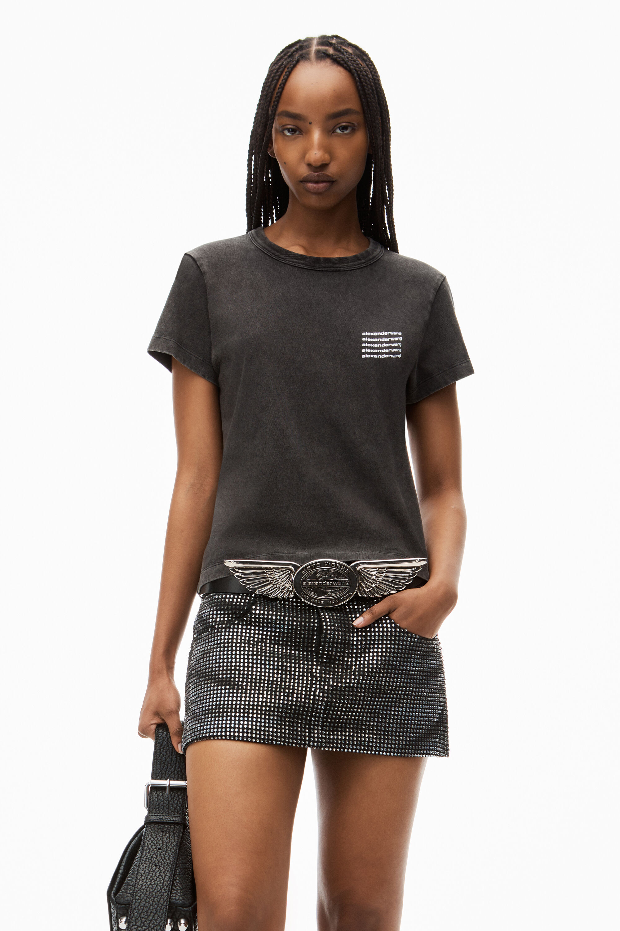 alexanderwang SHRUNKEN TEE IN ACID WASH JERSEY ACID BLACK