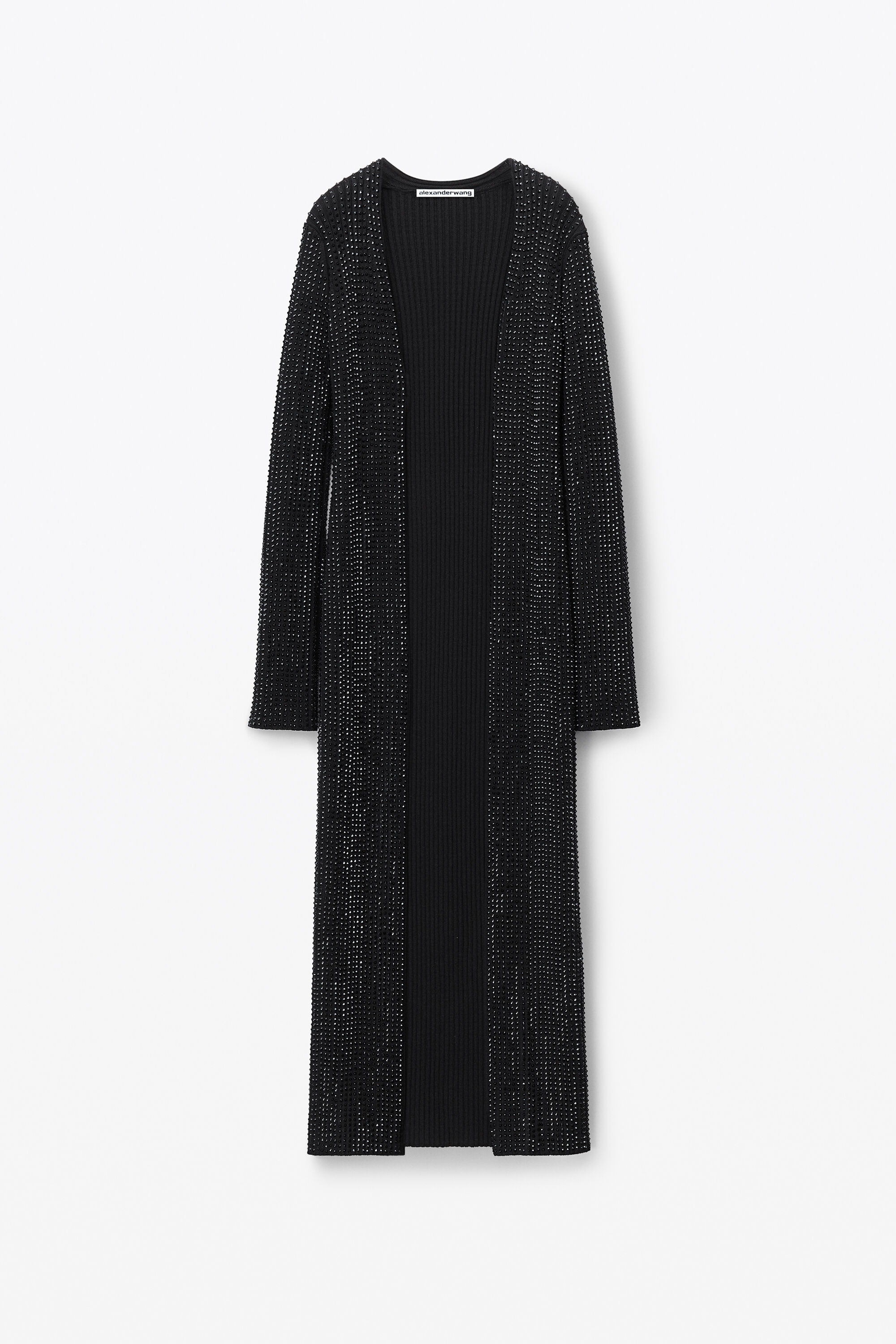 alexanderwang CRYSTAL HOTFIX RIB KNT MAXI CARDIGAN BLACK