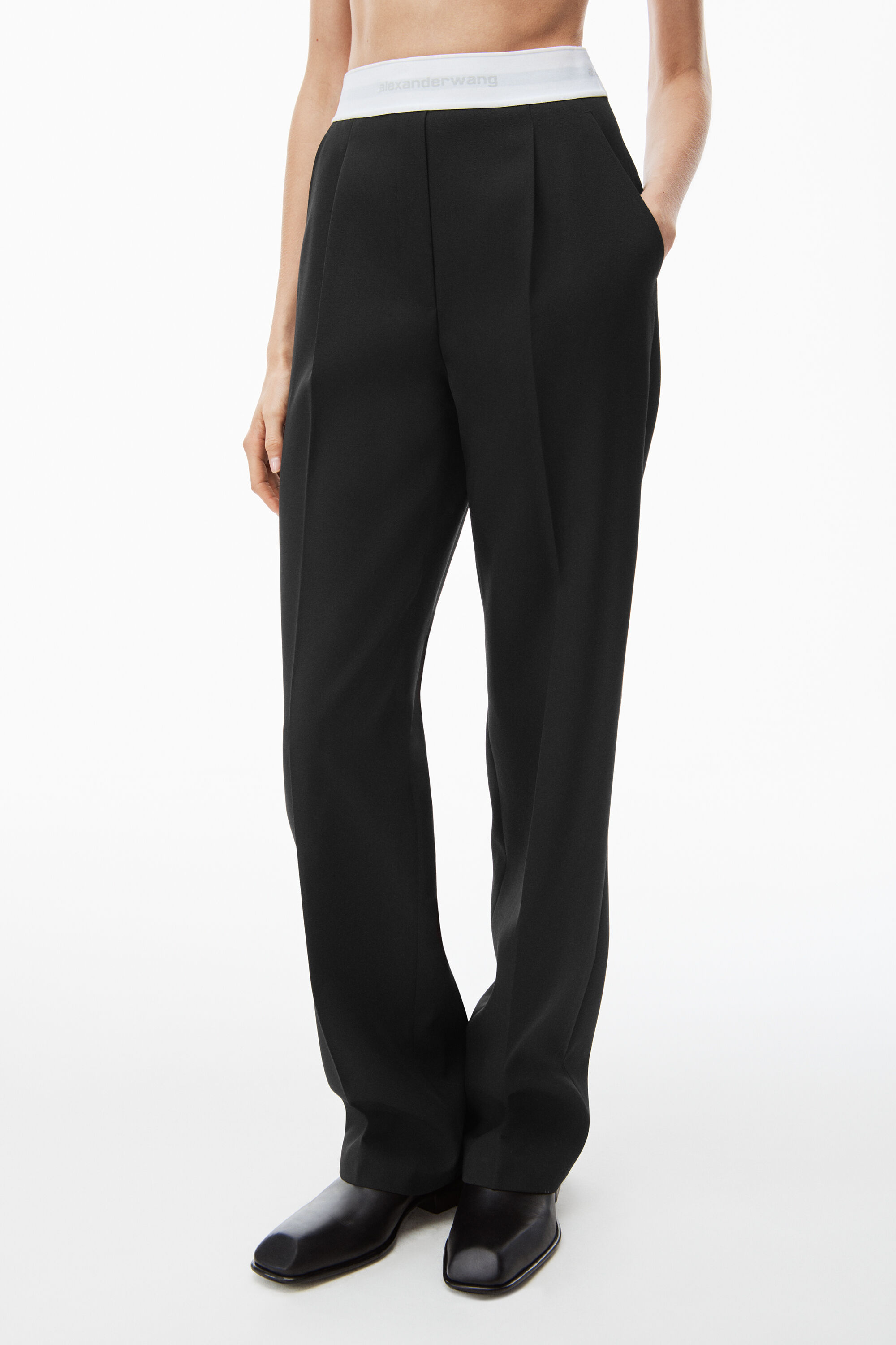 alexanderwang PLEATED TROUSER IN WOOL TAILORING BLACK