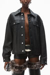 Alexander Wang black lambskin leather trucker jacket