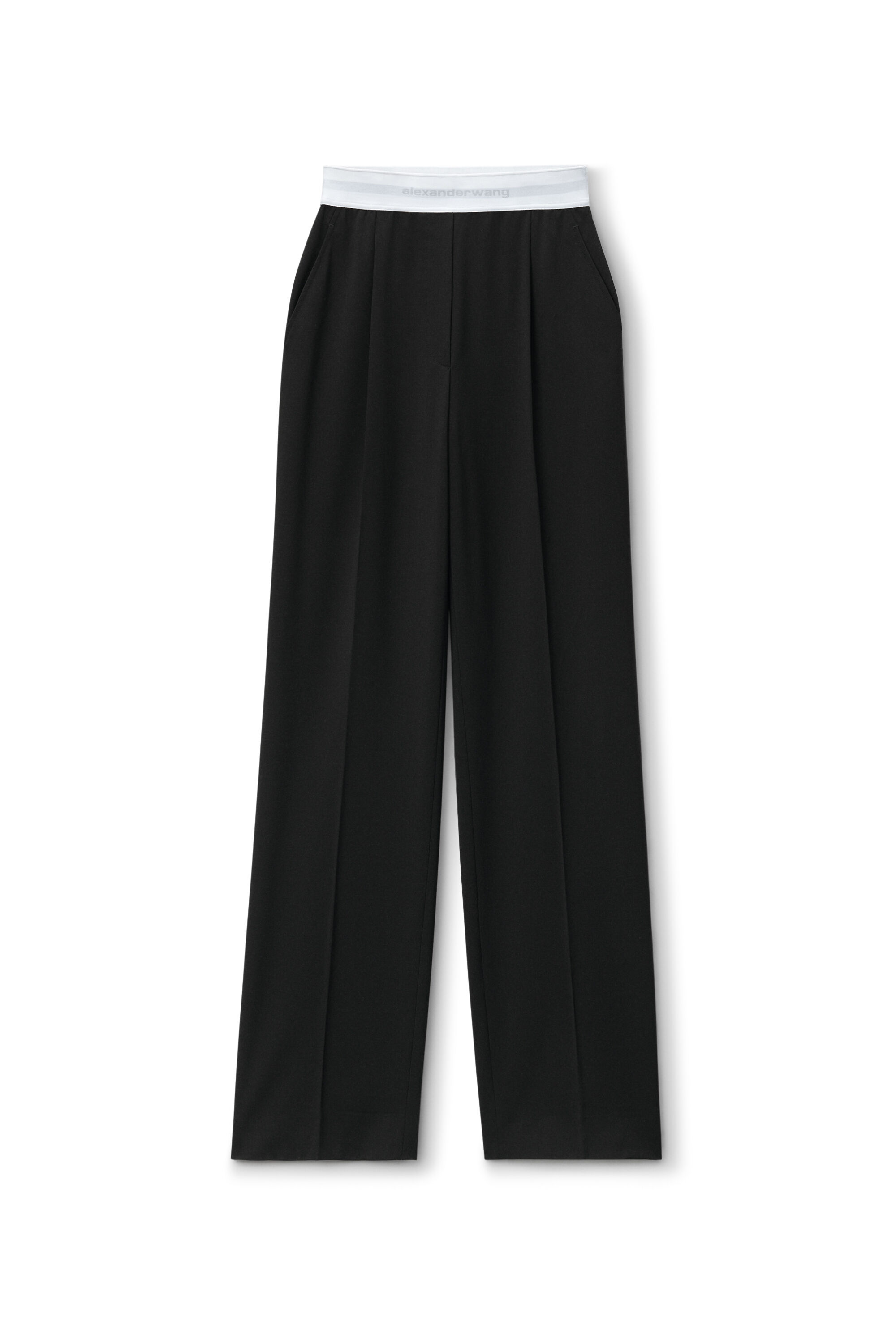 High-Waist Pleated Pant with Logo Elastic in BLACK | alexanderwang®