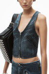 Alexander Wang black crackle indigo weste aus baumwolldenim mit transparentem hotfix-strass