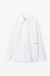 Alexander Wang white camicia boyfriend button-up in cotone compatto con applicazione con logo a forma di mela