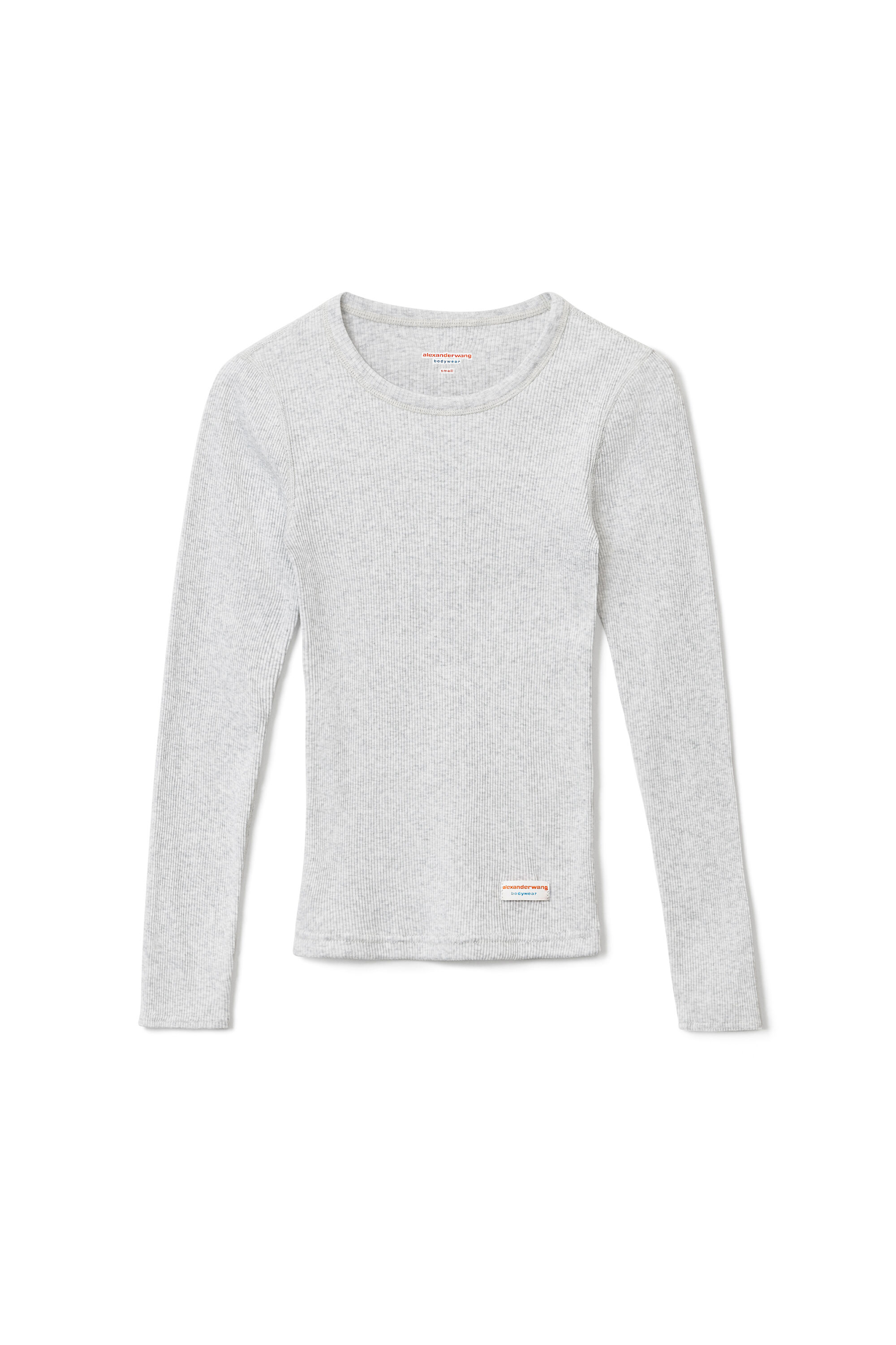 Long-Sleeve Tee in Ribbed Cotton Jersey in HEATHER GREY 