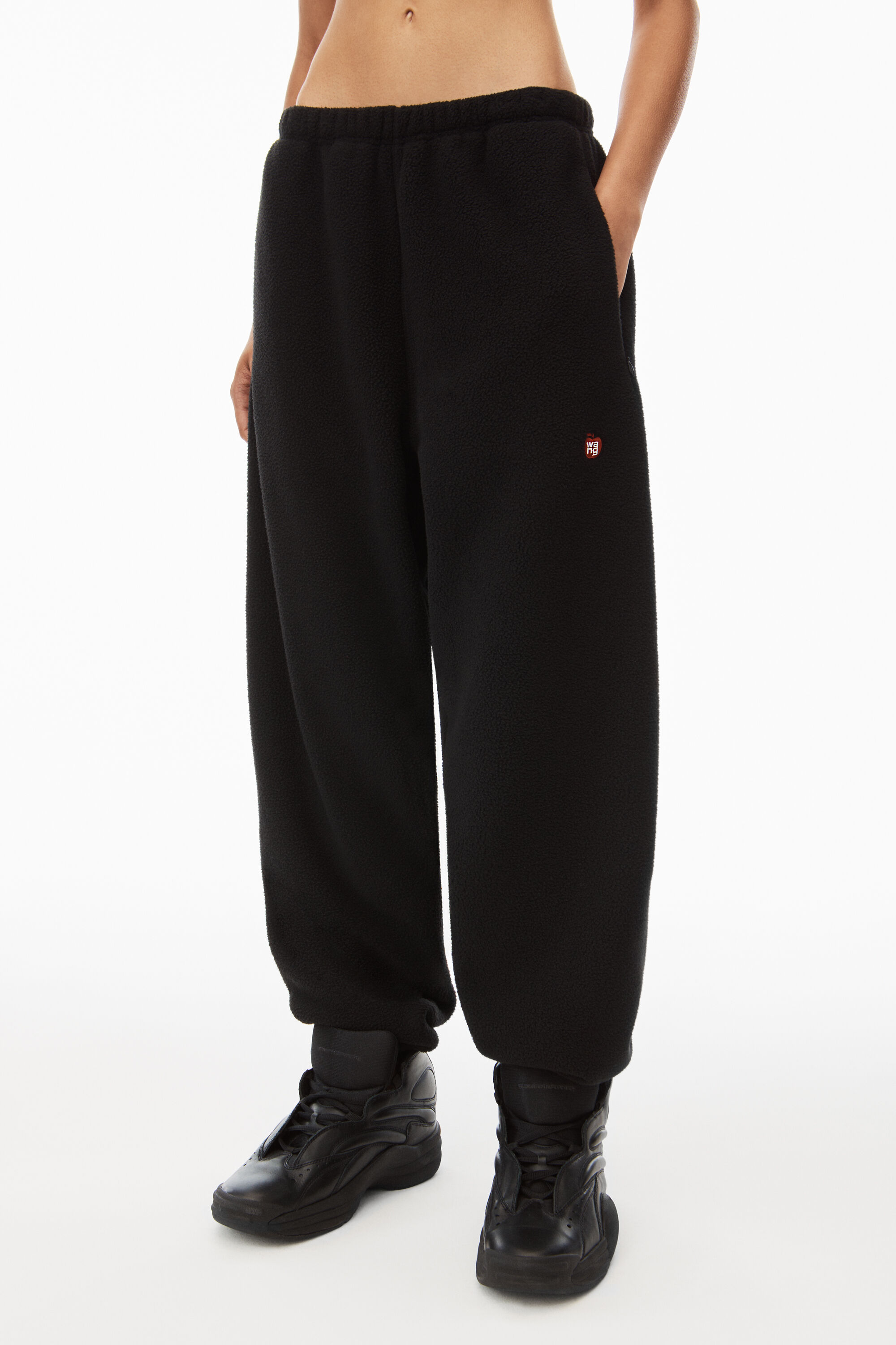 alexanderwang sweatpant in teddy fleece with red apple logo BLACK