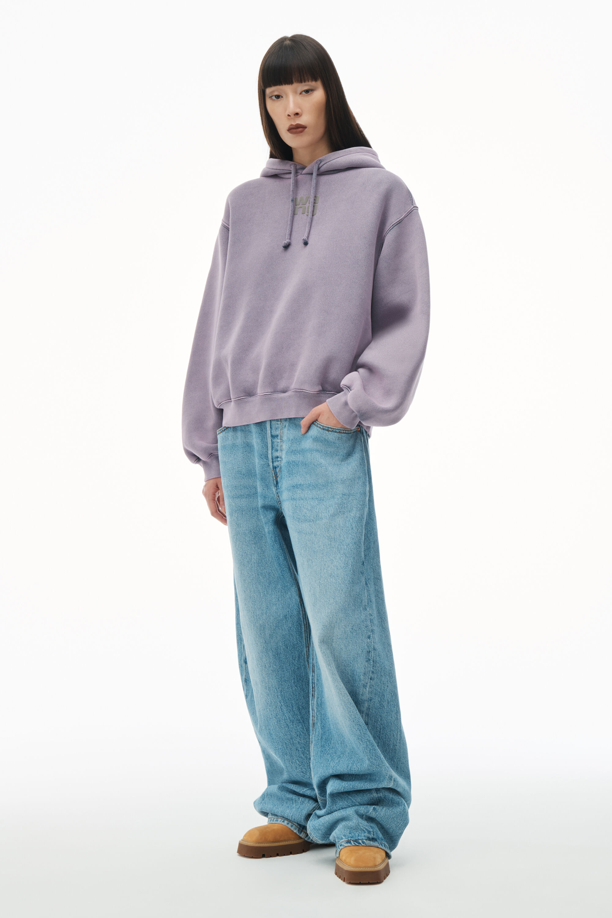 puff logo hoodie in structured terry in ACID PINK LAVENDER 