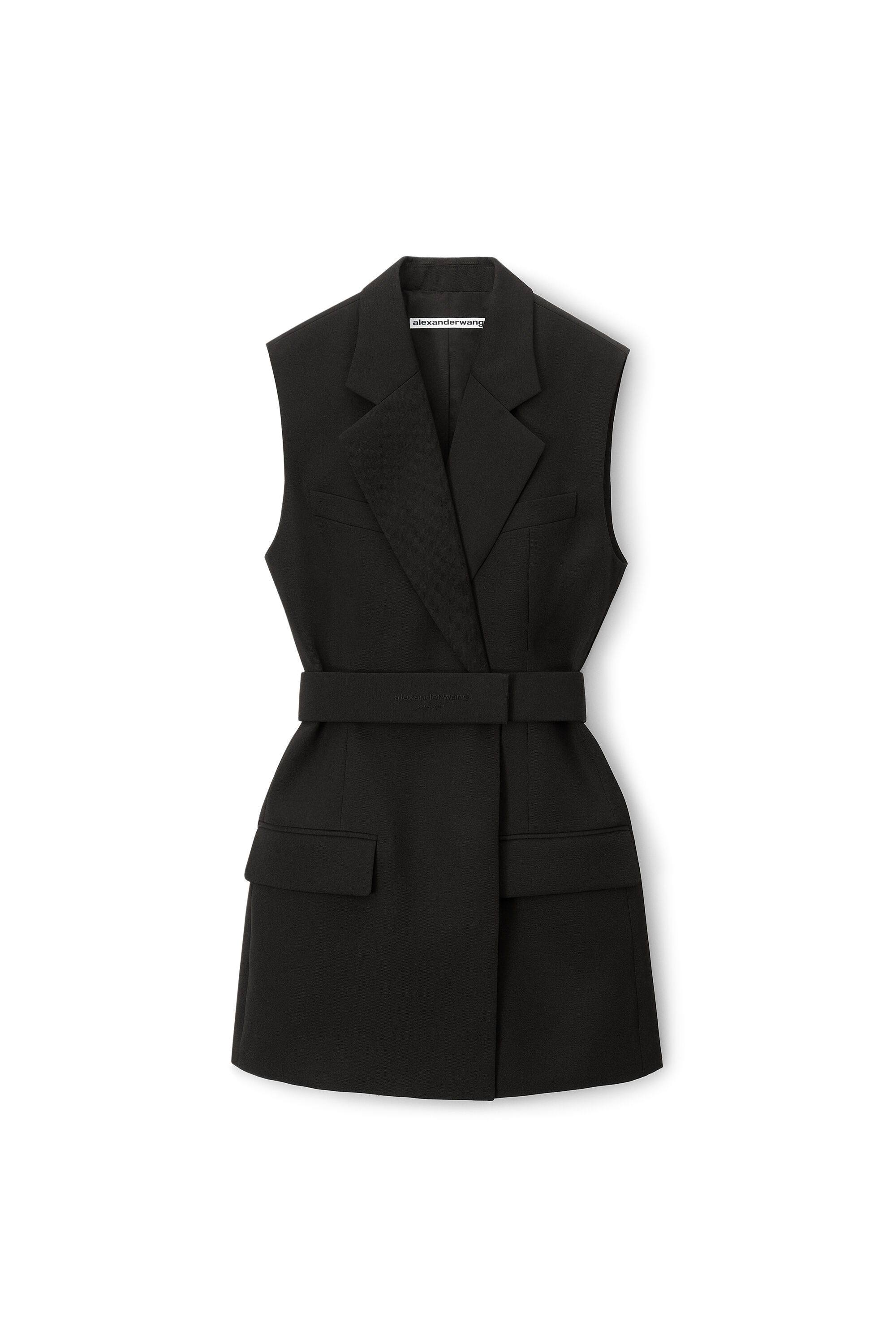 sleeveless blazer dress in wool in BLACK | alexanderwang®