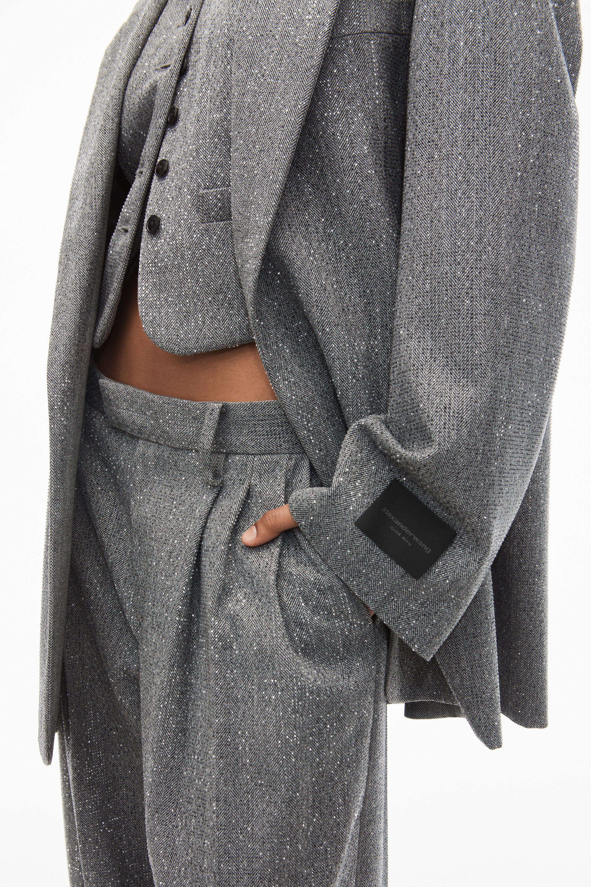 oversized blazer in herringbone tailoring in GREY/BLACK 