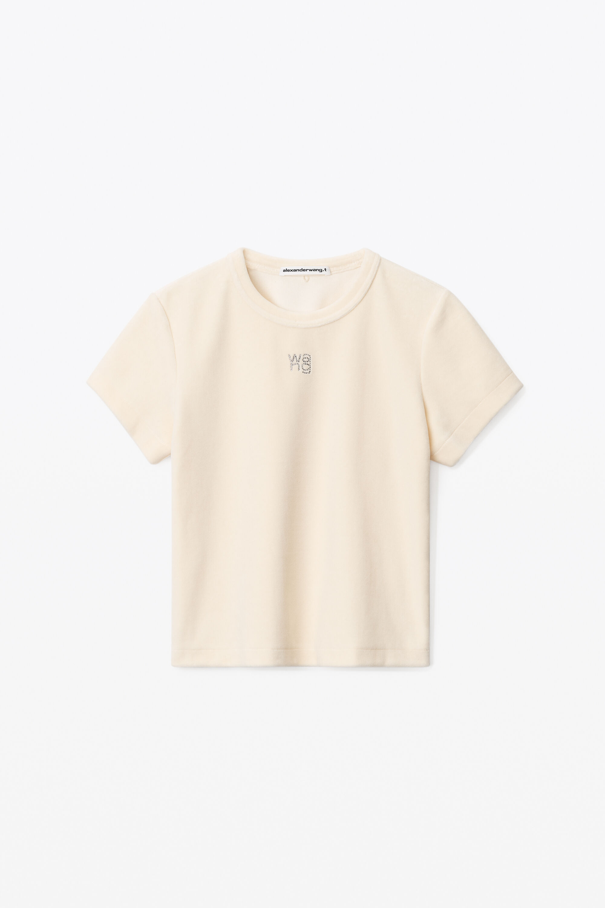 alexanderwang SHORT-SLEEVE HOTFIX LOGO TEE IN VELOUR VINTAGE WHITE